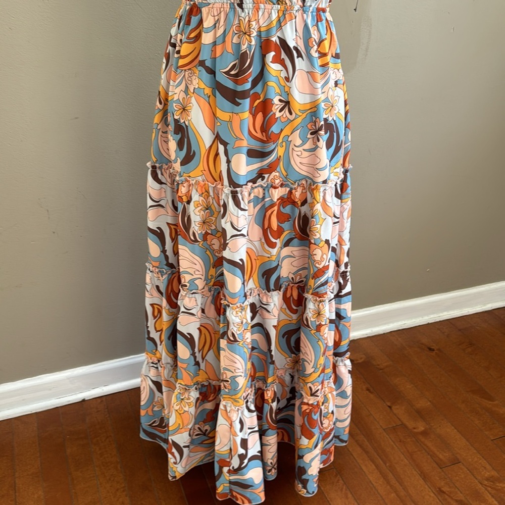 Boston Proper‎ Printed Tiered Midi Multi Color V-Neck Sleeveless Dress Size S - Picture 8 of 12